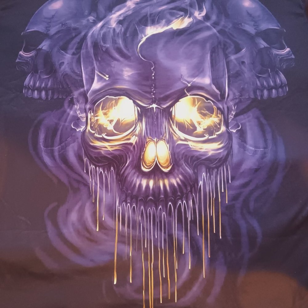 Affliction Style T Shirt Black and Orange skull flames